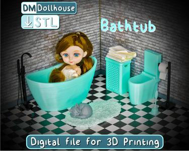 MODERN OVAL BATHTUB 1:12 SCALE - DOLLHOUSE BATHROOM FURNITURE & ACCESSORIES. OVAL BATHTUB FOR BJD DOLLS.