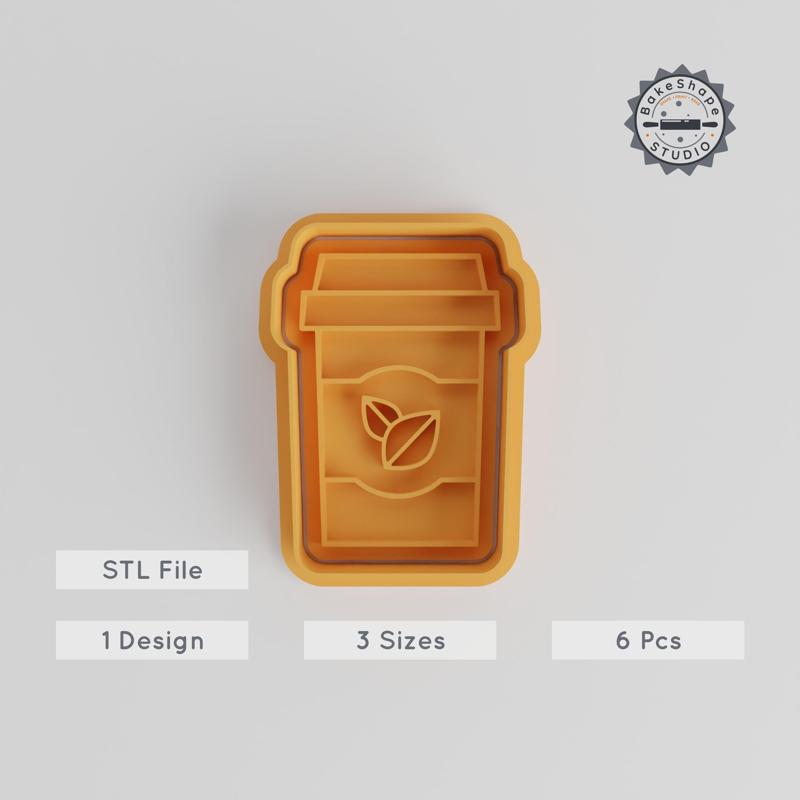 Takeaway Tea Shape Cutter & Stamp, Cookie & Fondant, 6-Piece Set, Small, Medium, Large Sizes, Drink & Beverage Design PRODUCT_4346
