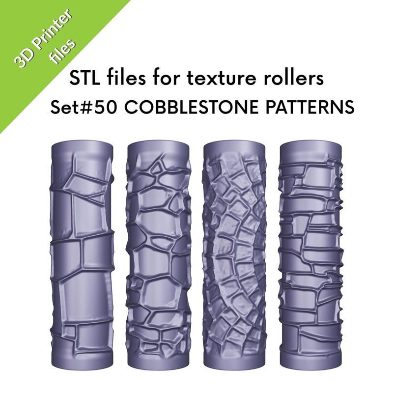 Texture Mini Rollers for clay, Cobblestone patterns, flagstone, pavers, medieval, village stones, set of files for 3D printing, Set #50