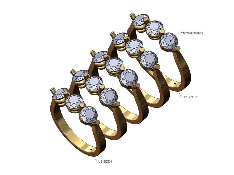 Triple 5mm diamonds ring US sizes 6to10 3D print model