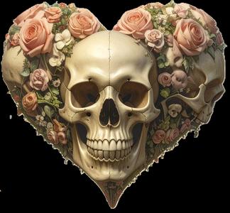 Heart-shaped skull with roses