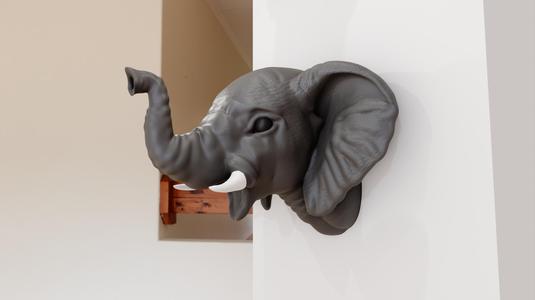 baby elephant head wall mount trunk up stl