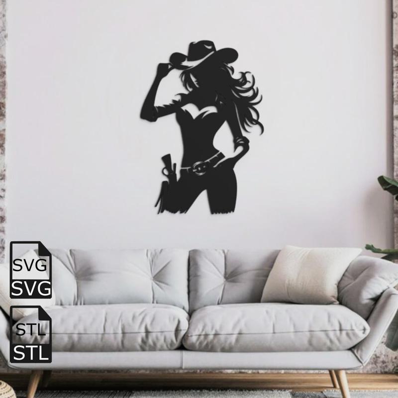 Cowgirl 2D Wall Art STL SVG