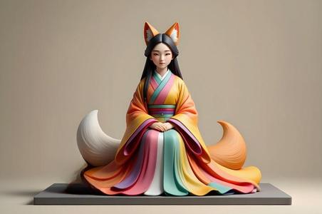 1346 COLORFUL Fox Spirit Woman in Pu Song Ling Style, beast, magic, creature, fantasy, wood, base, sword, warrior, wild, cat, monster, fox, godzilla, fair, witch, werewolf, horror, beast, gothic, troll