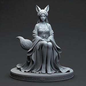 1291 Fox Spirit Woman in Pu Song Ling Style, beast, magic, creature, fantasy, wood, base, sword, warrior, wild, cat, monster, fox, godzilla, fair, witch, werewolf, horror, beast, gothic, troll