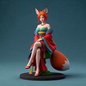 1304 COLORFUL Fox Spirit Woman in Pu Song Ling Style, beast, magic, creature, fantasy, wood, base, sword, warrior, wild, cat, monster, fox, godzilla, fair, witch, werewolf, horror, beast, gothic, troll