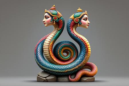 1604 Color 3D Model of a Dancing Two-Headed Snake Woman in Indian Style, magic, dragon, serpent, wood, gnome, gorgon, warrior, wild, fox, monster, cat, fair, witch, werewolf, horror, beast, snake, troll, skeleton dance