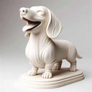534 Laughing Dachshund - 3D-Printed Ivory-Style Statue, sculpture, monkey, witch, fairy, knight, fantasy, art, viking, dragon, dnd, cat, monster hunter, dog, totem, totemic