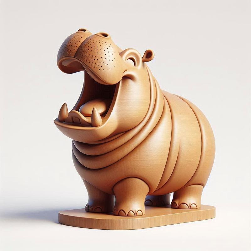 020 Laughing Hippopotamus - Full-Figure 3D-Printed Wooden Statue, magic, collectible, witch, dinosaur, wooden, knight, viking, dragon, dnd, cat, monster hunter, dog, monster, totem, totemic