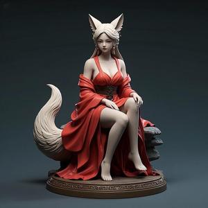 1230 COLORFUL Fox Spirit Woman in Pu Song Ling Style, beast, magic, creature, fantasy, wood, base, sword, warrior, wild, cat, monster, fox, godzilla, fair, witch, werewolf, horror, beast, gothic, troll
