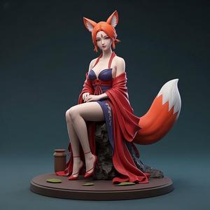 1179 COLORFUL Fox Spirit Woman in Pu Song Ling Style, beast, magic, creature, fantasy, wood, base, sword, warrior, wild, cat, monster, fox, godzilla, fair, witch, werewolf, horror, beast, gothic, troll