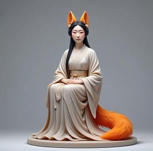 1842 COLORFUL Fox Spirit Woman in Pu Song Ling Style, magic, dragon, fantasy, wood, gnome, gorgon, warrior, wild, fox, monster, cat, dog, fair, witch, werewolf, horror, beast, gothic, troll