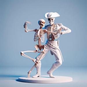 1742 Tango of Life and Death - 3D-Printed Ivory-Style Minimalist Statues, magic, dragon, serpent, mask, gnome, gorgon, venetian carnival, wild, fox, monster, cat, fair, witch, werewolf, horror, beast, snake, troll, skeleton dance