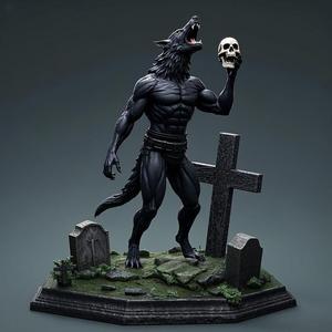 1656 COLORFUL Werewolf Howling with Skull - 3D Model, beast, magic, creature, fantasy, wood, base, sword, warrior, wild, cat, monster, dog, godzilla, fair, witch, werewolf, horror, beast, gothic, troll