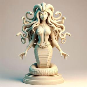 942 Color 3D Model of a Beautiful Gorgon with Snake Hair and Glowing Eyes, fantasy, wood, base, sword, warrior, wild, fox, monster, cat, dog, fair, witch, werewolf, horror, beast, gothic, troll