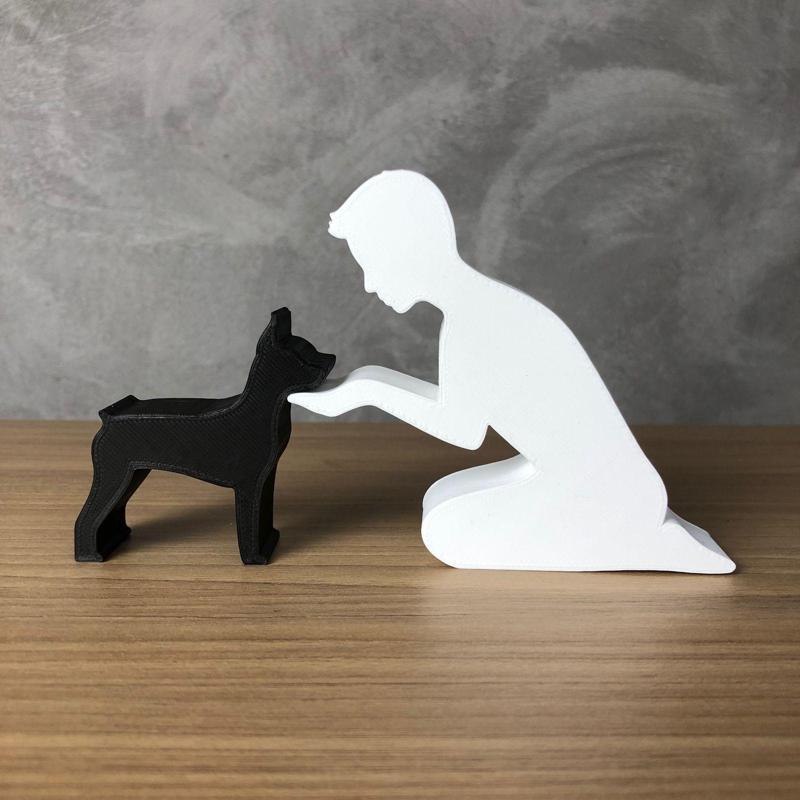 Boy and his Pinscher for 3D printer or laser cut