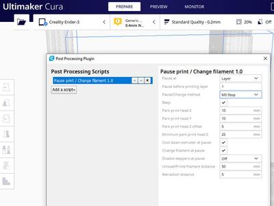 Pause Print / Change Filament 1.0 - Cura Plugin