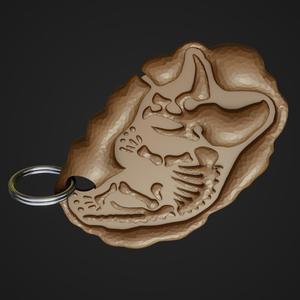 Cartoon Triceratops Fossil Keyhcain