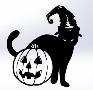 Line Art Halloween Decor: Pumpkin and Cat – Spooky and Fun Design