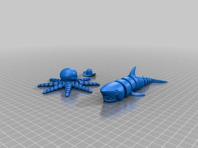 octopus, shark, and hat