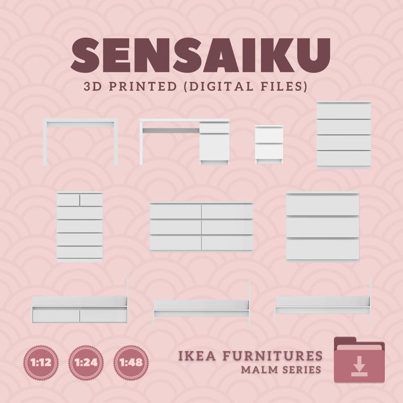 Miniature Replica Malm Furniture Series - IKEA (1:12,24,48) - 3D Print Instant Download