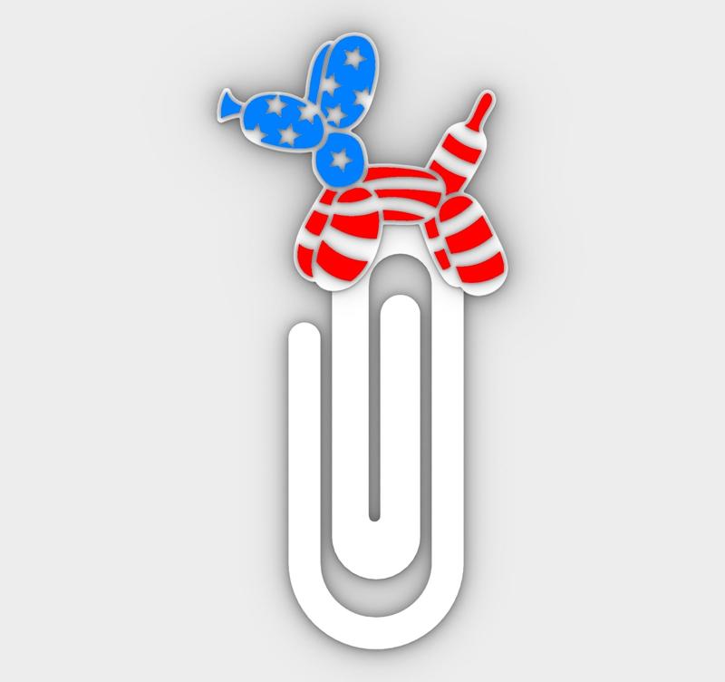 Paperclip United States balloon dog - bookmark - 3MF pre-painted , STL