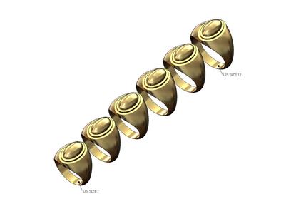 Dome stepped oval signet ring miniset US sizes 7to12 3D print model