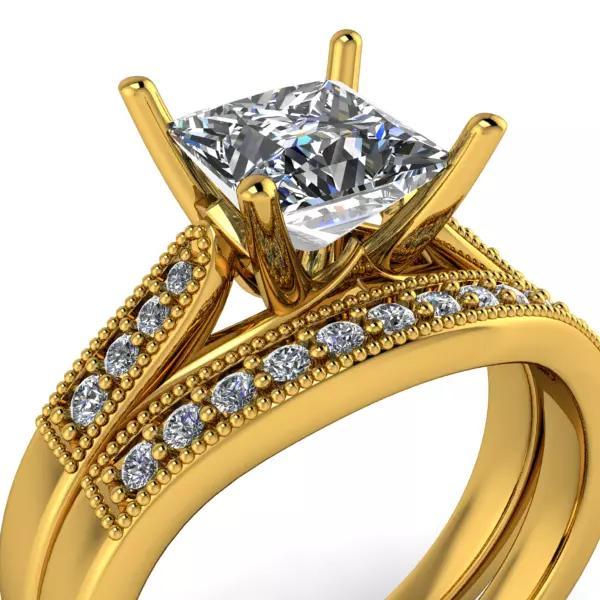 Vintage Classic Princess Cut Solitaire Mil Wedding Band Jewelry