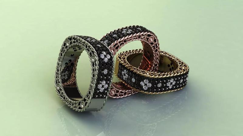 Venetian Princess  ring  with  black and white diamonds