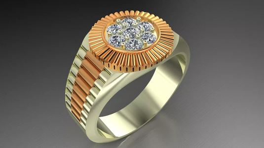 G1018 Two-Tone Ribbed Cluster Ring 5gm