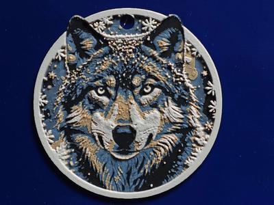 Lovley Wolf V1 Christmas Ornament in 4 colors.