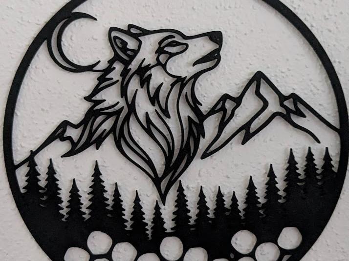 Wolf's Silhouette Mountain and Forest - 3D Print Wall Art