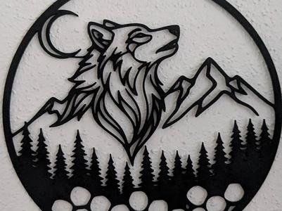 Wolf's Silhouette Mountain and Forest - 3D Print Wall Art
