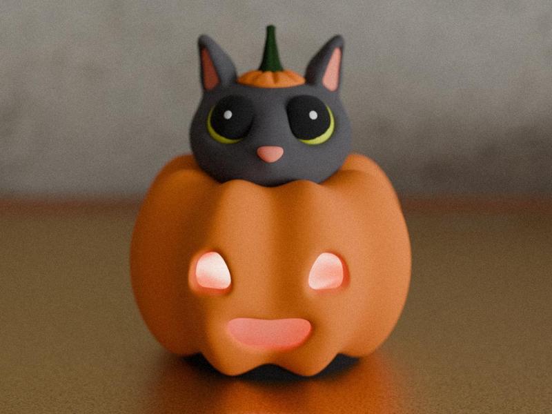 Pumpkin Cute Cat Lamp