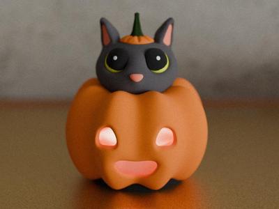 Pumpkin Cute Cat Lamp