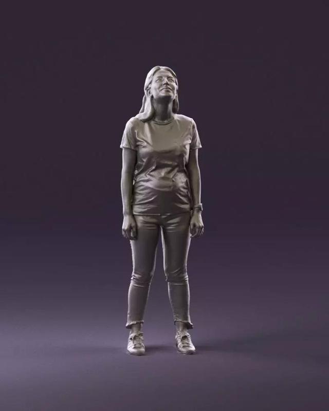 001042 woman looking up in white shirt  pants 3D Print Ready