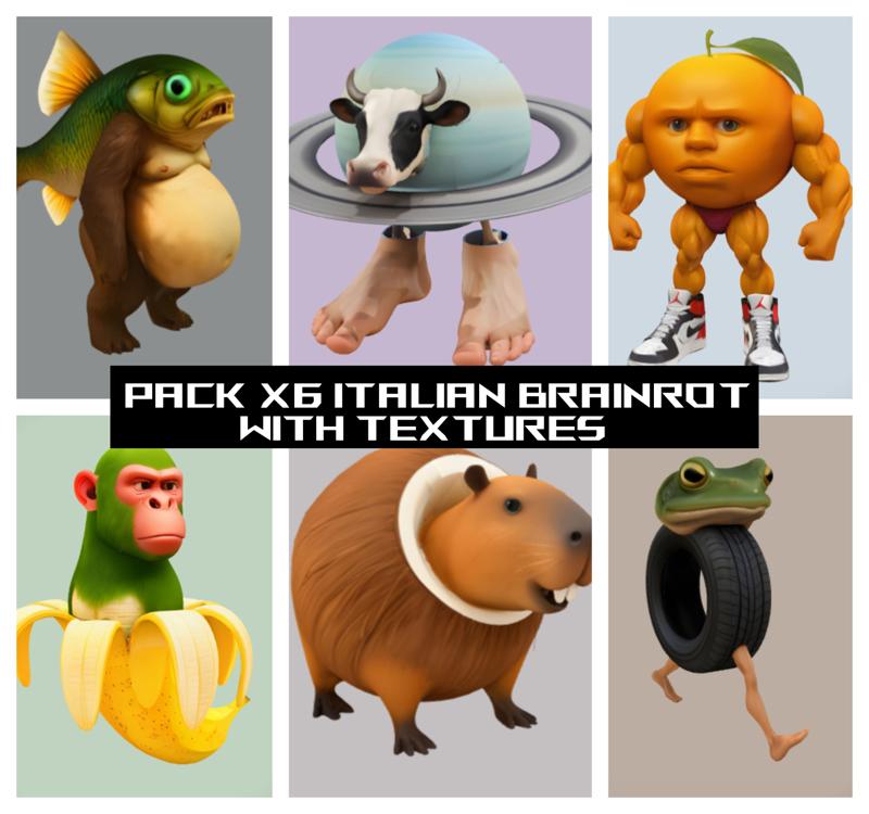Italian Brainrot Meme Pack Vol. 2 - 6 Printable STL + OBJ & Textures