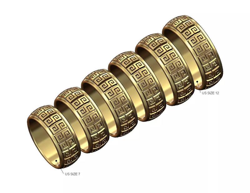 Wide greek key scroll pattern band  US sizes 7to12