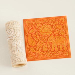 Indian Mandala & Peacock Motifs Texture Roller – Clay Tool for Pottery, Crafts and Fondant
