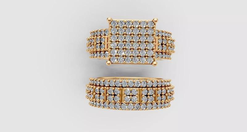 Square Cluster Diamond Gold Ring
