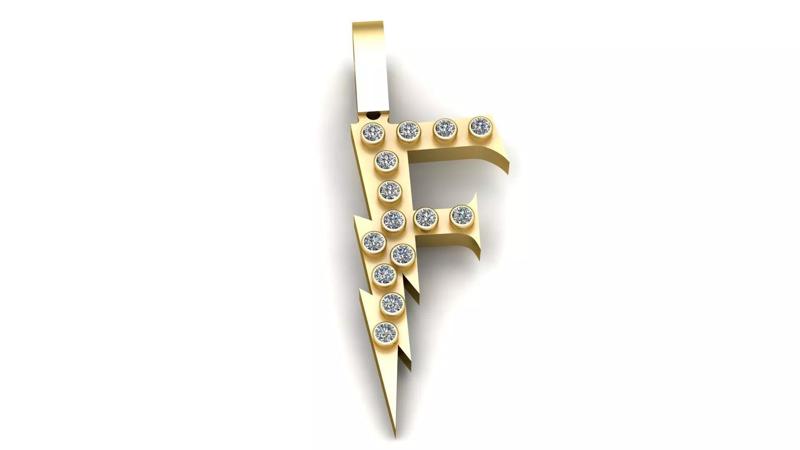 GOLDEN ALPHABET F PENDANT 3D PRINTABLE MODEL