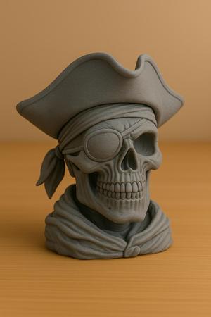 Pirate Skull – 3D Printed Pirate Captain Bust with Eyepatch and Hat