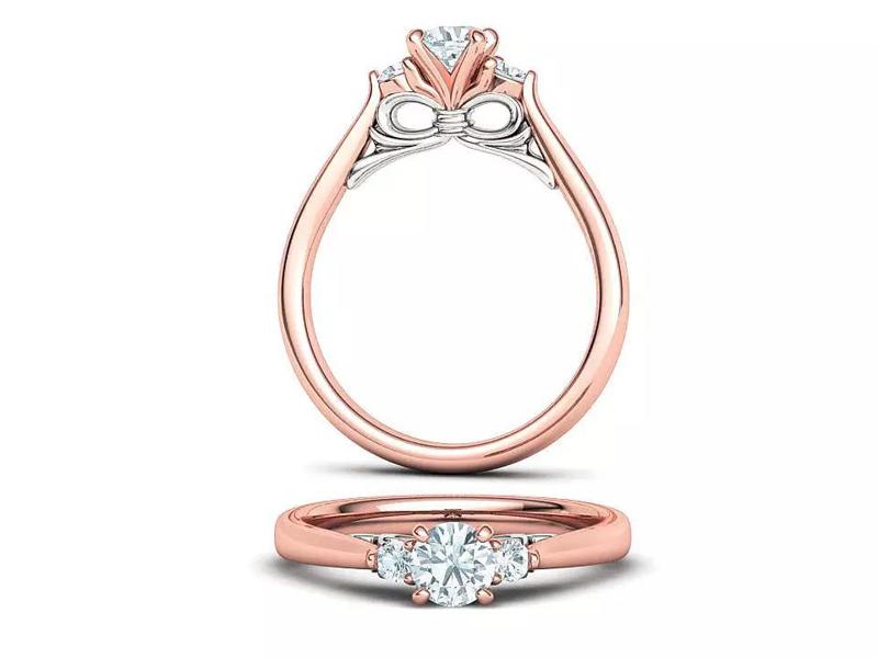 Three Stone Engagement Ring Under Bow Unique Promise Ring