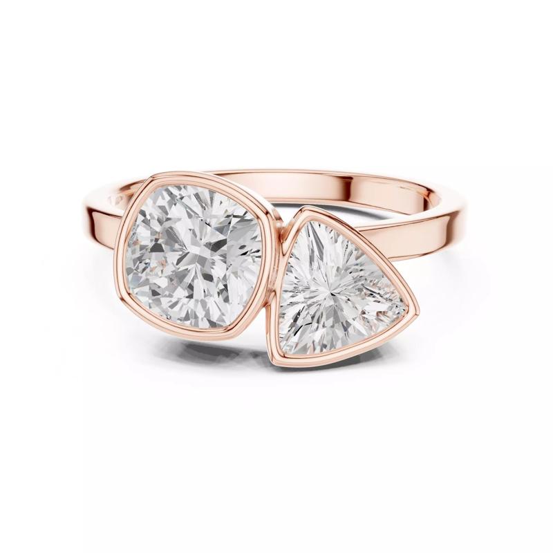 Toi Et Moi Cushion And Trillion Cut Bezel Set Wedding Ring