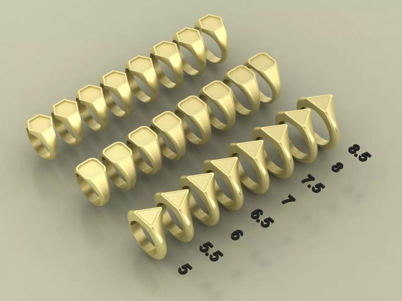 Triangle Square Hexagon SignetRing Collection 3Models in 8Sizes