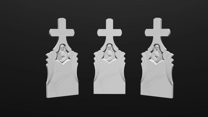 Thombstone Cross with Virgin Mary and Rays 3D STL Model for CNC