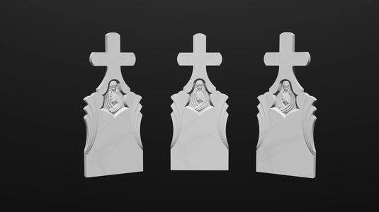 Thombstone Cross with Virgin Mary and Rays 3D STL Model for CNC