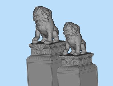 High and low stone lion ornaments miniature scene model