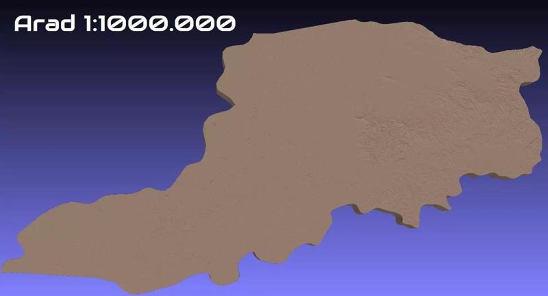 Romania 3D Map of Arad County 1 to 1000000