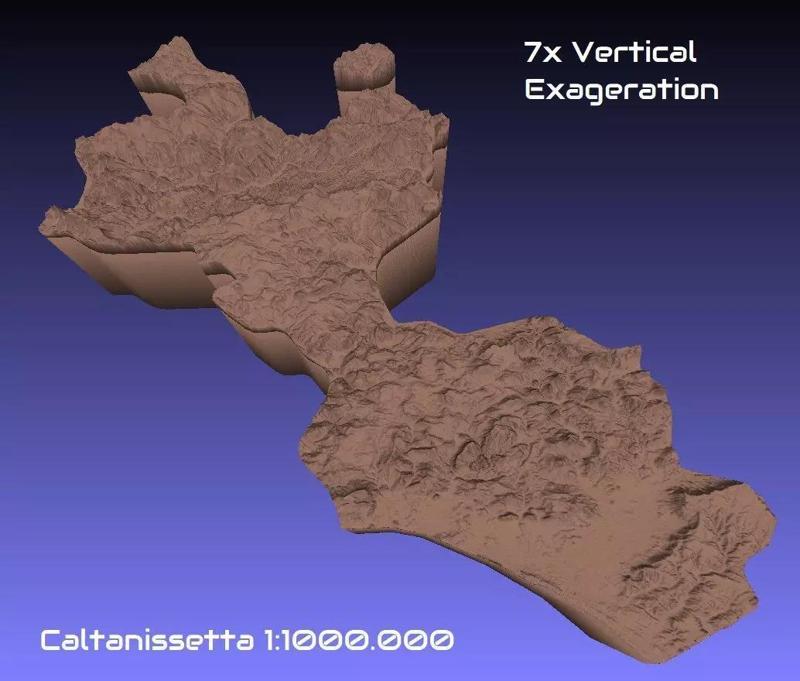 Italy 3D Map of Caltanissetta Provice 1 to 1000000